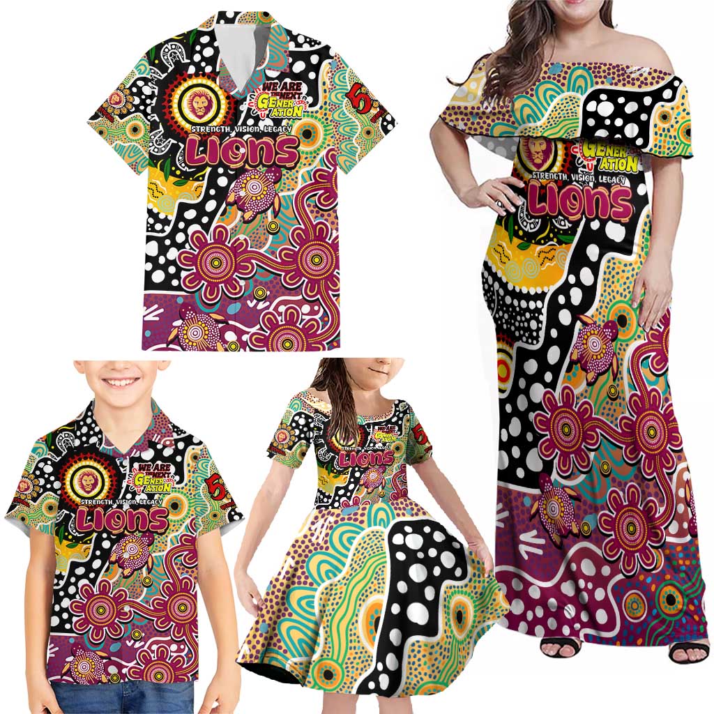 Personalised Lions AFL Celebrating 50 Years of Naidoc Family Matching Off Shoulder Maxi Dress and Hawaiian Shirt NAIDOC Week 2025 Aboriginal