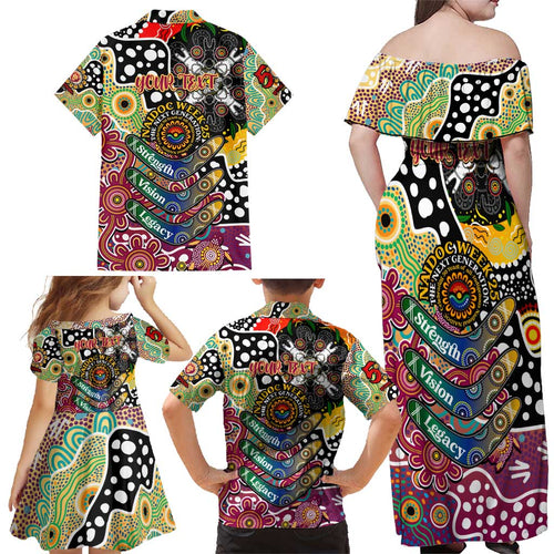 Personalised Lions AFL Celebrating 50 Years of Naidoc Family Matching Off Shoulder Maxi Dress and Hawaiian Shirt NAIDOC Week 2025 Aboriginal