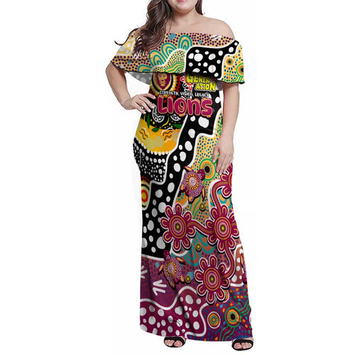 Personalised Lions AFL Celebrating 50 Years of Naidoc Family Matching Off Shoulder Maxi Dress and Hawaiian Shirt NAIDOC Week 2025 Aboriginal
