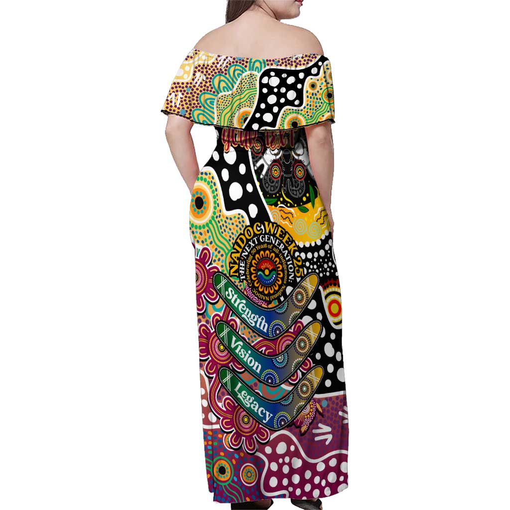 Personalised Lions AFL Celebrating 50 Years of Naidoc Family Matching Off Shoulder Maxi Dress and Hawaiian Shirt NAIDOC Week 2025 Aboriginal