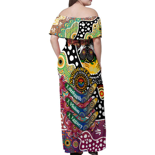 Personalised Lions AFL Celebrating 50 Years of Naidoc Family Matching Off Shoulder Maxi Dress and Hawaiian Shirt NAIDOC Week 2025 Aboriginal
