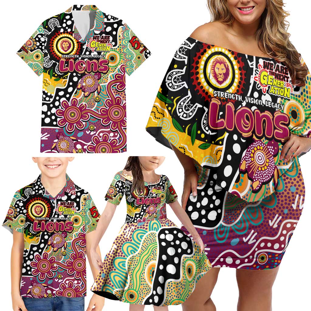 Personalised Lions AFL Celebrating 50 Years of Naidoc Family Matching Off Shoulder Short Dress and Hawaiian Shirt NAIDOC Week 2025 Aboriginal