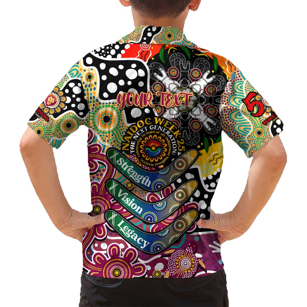 Personalised Lions AFL Celebrating 50 Years of Naidoc Family Matching Off Shoulder Short Dress and Hawaiian Shirt NAIDOC Week 2025 Aboriginal