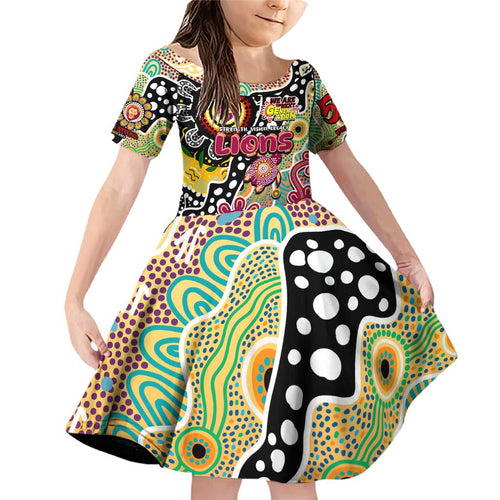 Personalised Lions AFL Celebrating 50 Years of Naidoc Family Matching Off Shoulder Short Dress and Hawaiian Shirt NAIDOC Week 2025 Aboriginal