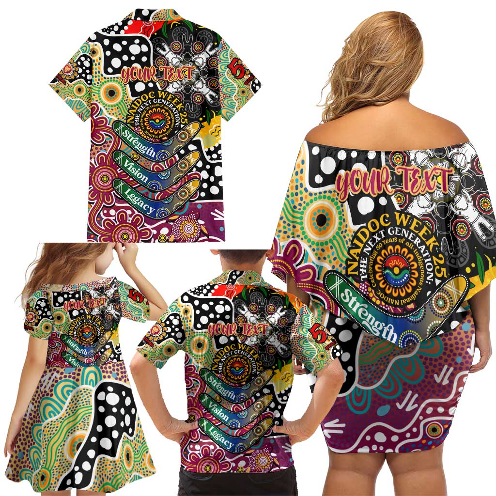 Personalised Lions AFL Celebrating 50 Years of Naidoc Family Matching Off Shoulder Short Dress and Hawaiian Shirt NAIDOC Week 2025 Aboriginal