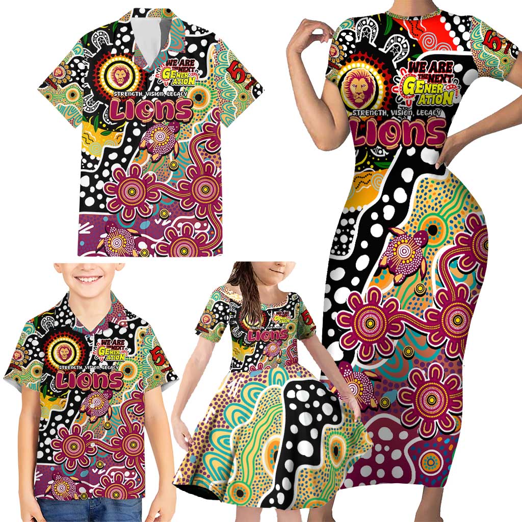 Personalised Lions AFL Celebrating 50 Years of Naidoc Family Matching Short Sleeve Bodycon Dress and Hawaiian Shirt NAIDOC Week 2025 Aboriginal