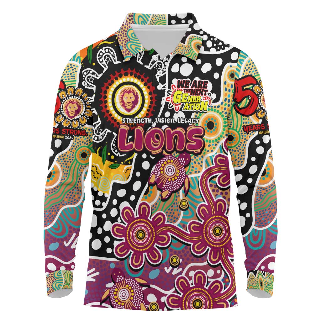 Personalised Lions AFL Celebrating 50 Years of Naidoc Long Sleeve Polo Shirt NAIDOC Week 2025 Aboriginal