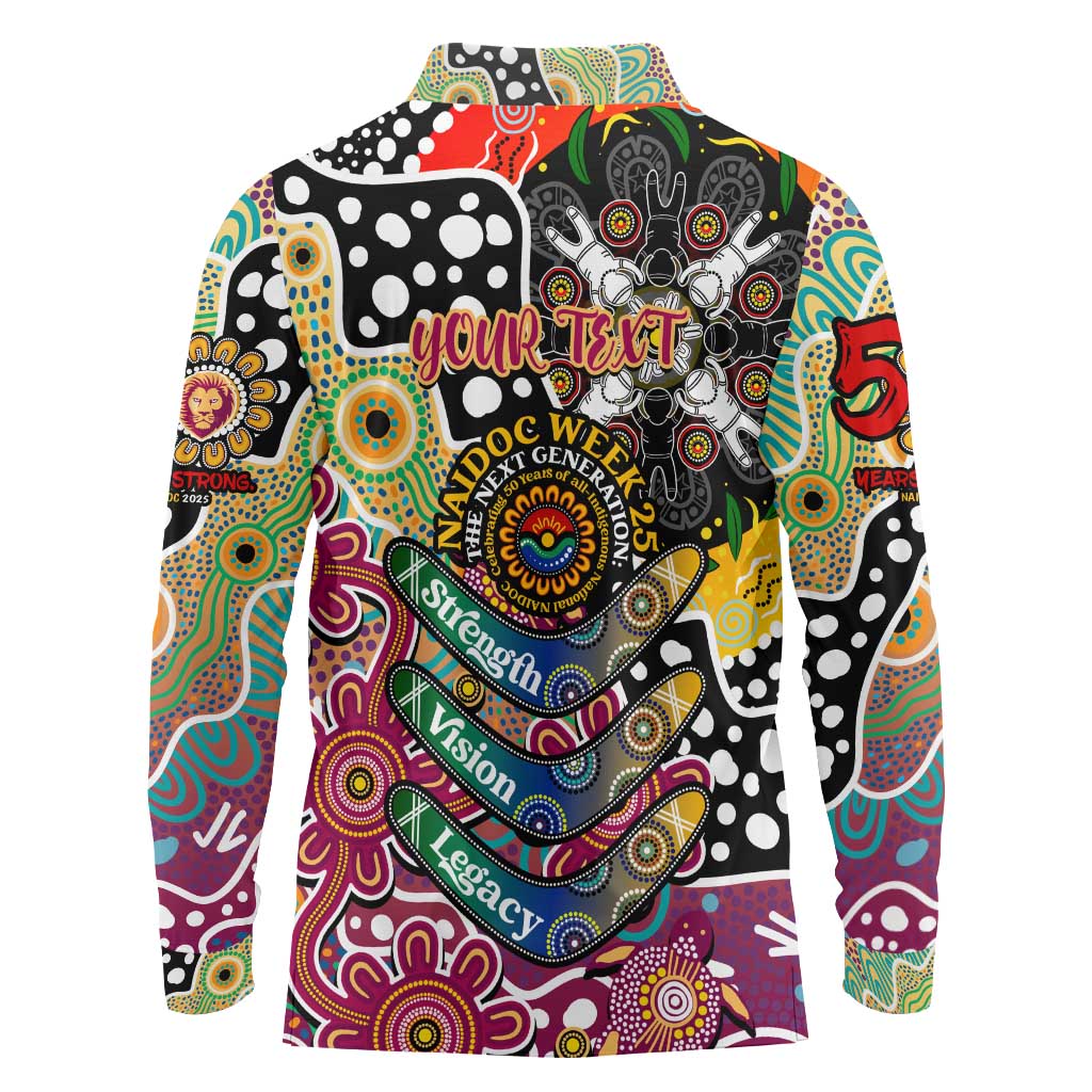Personalised Lions AFL Celebrating 50 Years of Naidoc Long Sleeve Polo Shirt NAIDOC Week 2025 Aboriginal