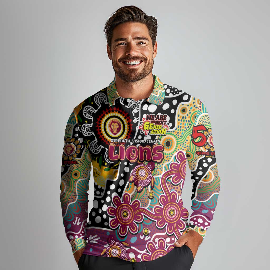 Personalised Lions AFL Celebrating 50 Years of Naidoc Long Sleeve Polo Shirt NAIDOC Week 2025 Aboriginal