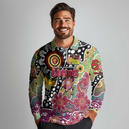 Personalised Lions AFL Celebrating 50 Years of Naidoc Long Sleeve Polo Shirt NAIDOC Week 2025 Aboriginal