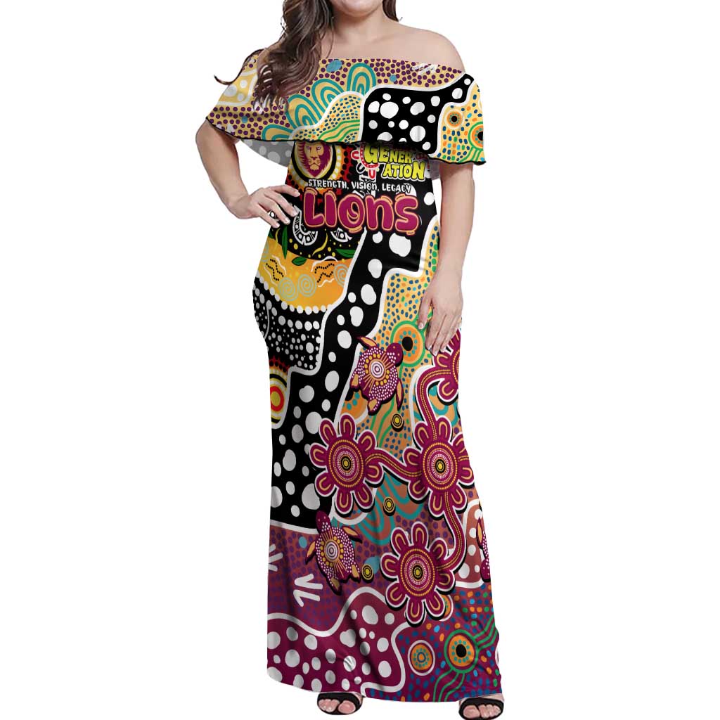 Personalised Lions AFL Celebrating 50 Years of Naidoc Off Shoulder Maxi Dress NAIDOC Week 2025 Aboriginal