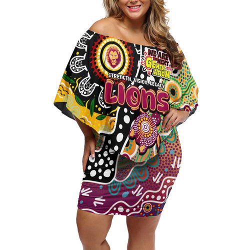 Personalised Lions AFL Celebrating 50 Years of Naidoc Off Shoulder Short Dress NAIDOC Week 2025 Aboriginal