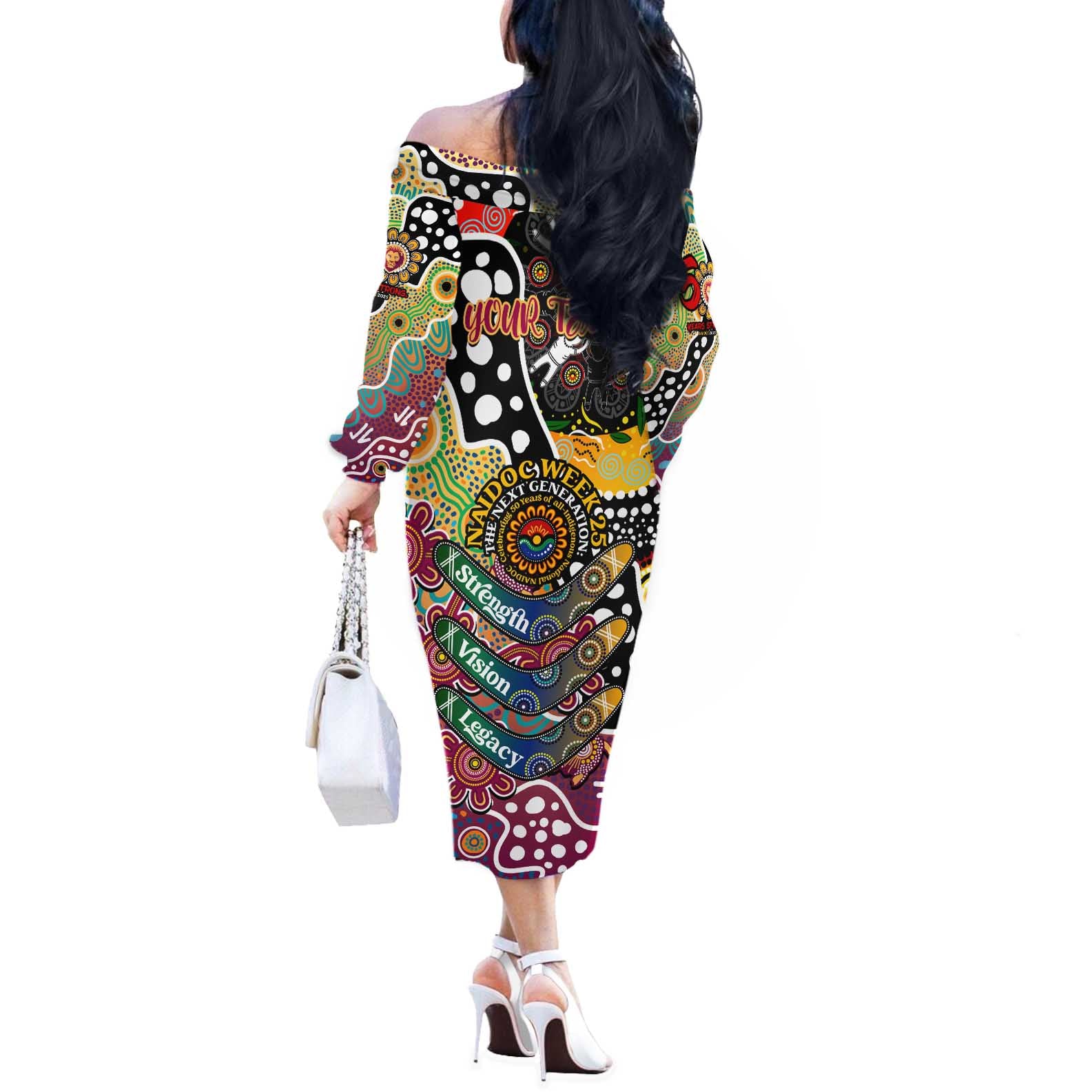 Personalised Lions AFL Celebrating 50 Years of Naidoc Off The Shoulder Long Sleeve Dress NAIDOC Week 2025 Aboriginal
