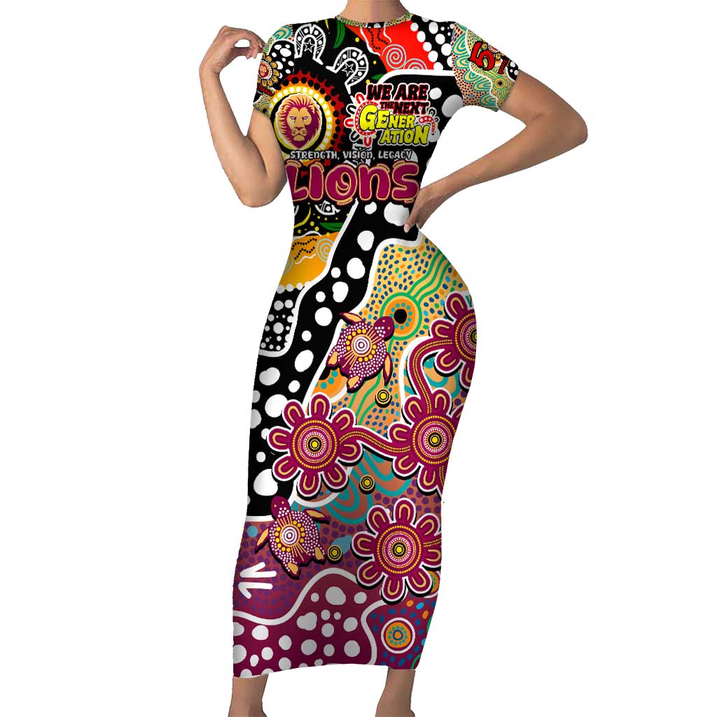 Personalised Lions AFL Celebrating 50 Years of Naidoc Short Sleeve Bodycon Dress NAIDOC Week 2025 Aboriginal