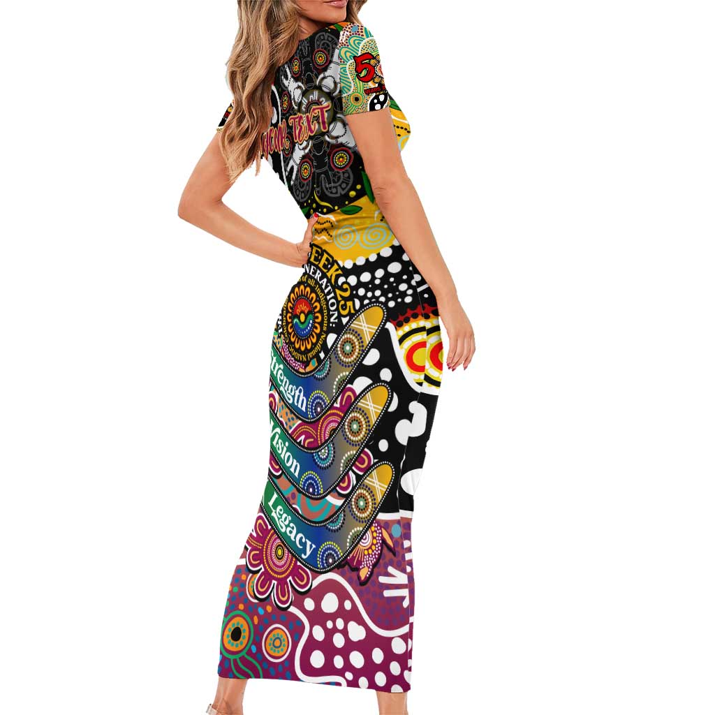 Personalised Lions AFL Celebrating 50 Years of Naidoc Short Sleeve Bodycon Dress NAIDOC Week 2025 Aboriginal
