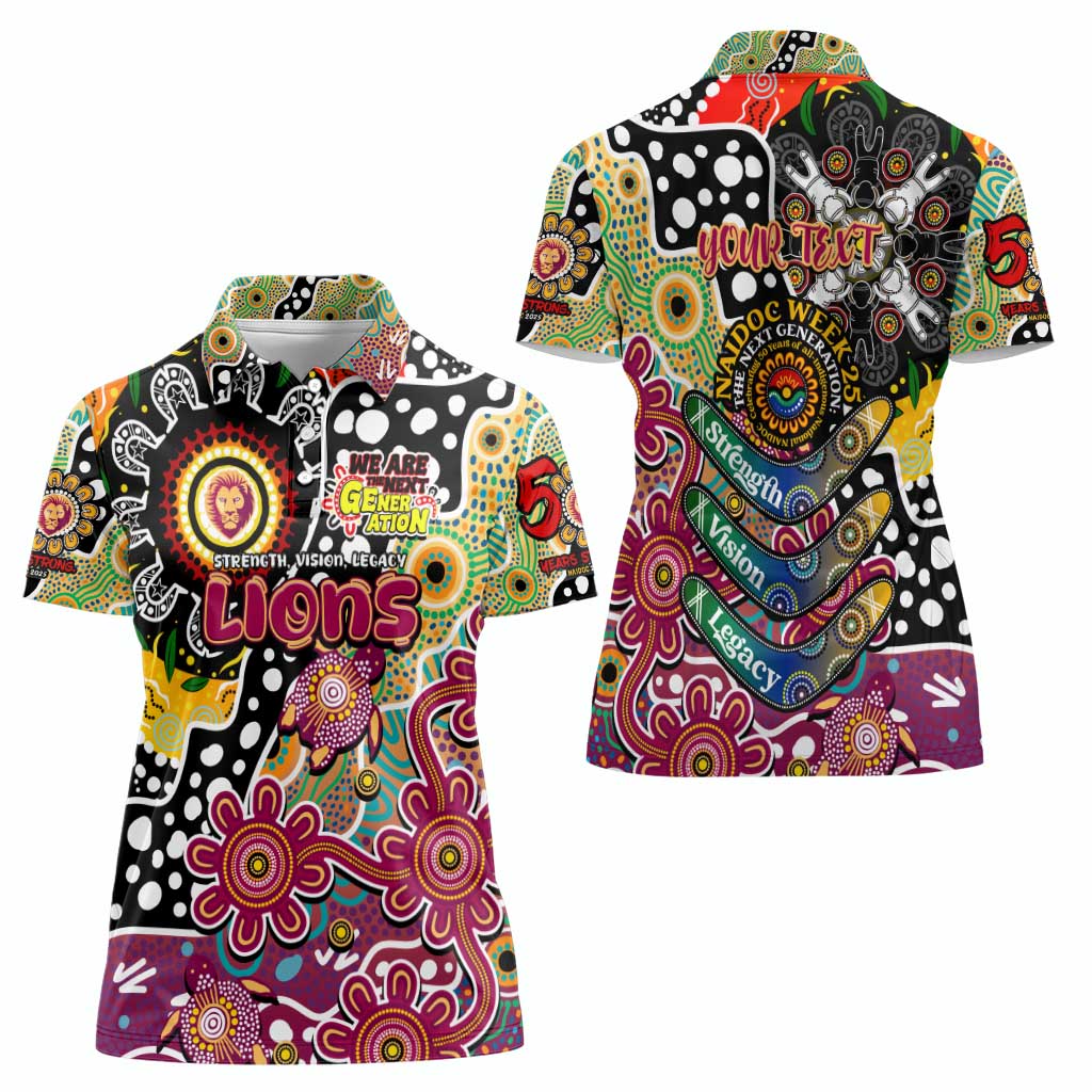 Personalised Lions AFL Celebrating 50 Years of Naidoc Women Polo Shirt NAIDOC Week 2025 Aboriginal