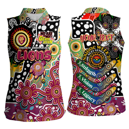 Personalised Lions AFL Celebrating 50 Years of Naidoc Women Sleeveless Polo Shirt NAIDOC Week 2025 Aboriginal