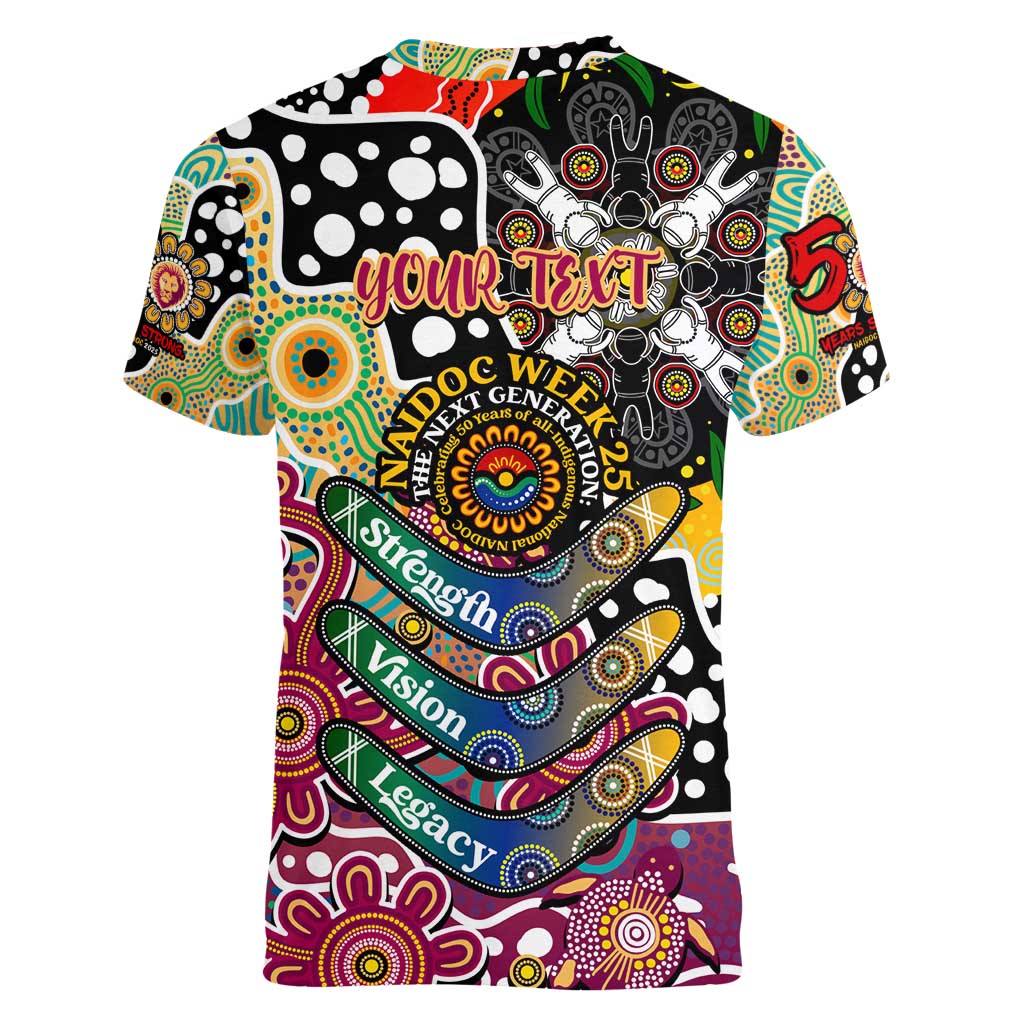 Personalised Lions AFL Celebrating 50 Years of Naidoc Women V-Neck T-Shirt NAIDOC Week 2025 Aboriginal