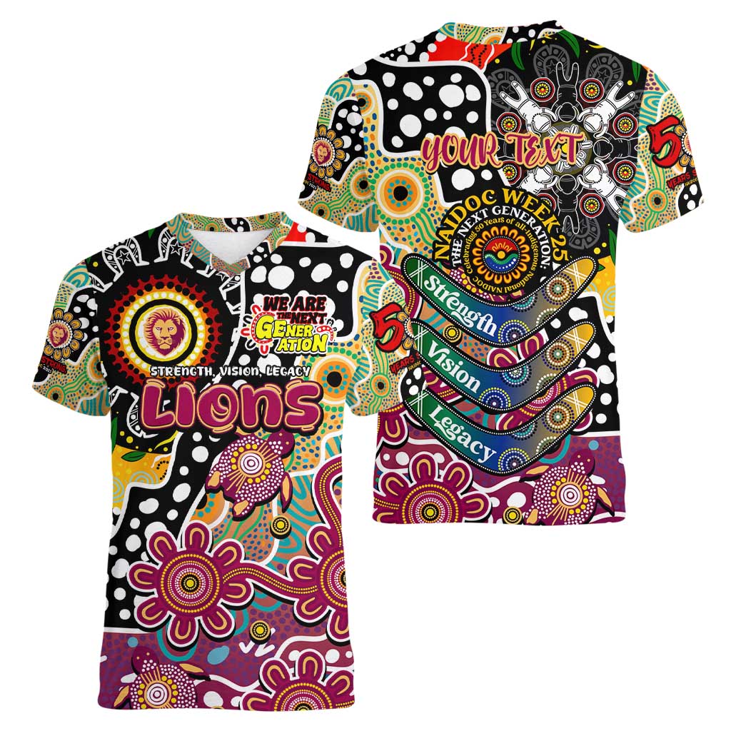 Personalised Lions AFL Celebrating 50 Years of Naidoc Women V-Neck T-Shirt NAIDOC Week 2025 Aboriginal