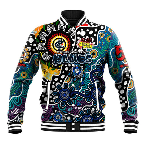 Personalised Blues AFL Celebrating 50 Years of Naidoc Baseball Jacket NAIDOC Week 2025 Aboriginal