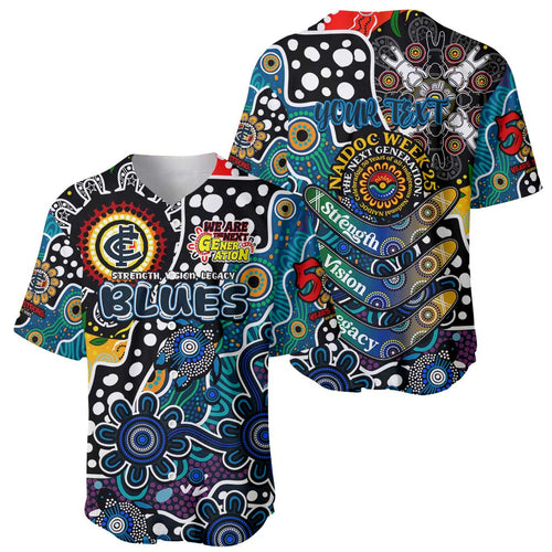 Personalised Blues AFL Celebrating 50 Years of Naidoc Baseball Jersey NAIDOC Week 2025 Aboriginal