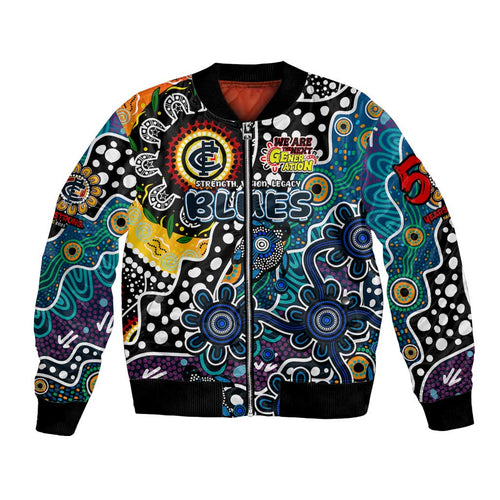 Personalised Blues AFL Celebrating 50 Years of Naidoc Bomber Jacket NAIDOC Week 2025 Aboriginal