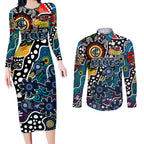 Personalised Blues AFL Celebrating 50 Years of Naidoc Couples Matching Long Sleeve Bodycon Dress and Long Sleeve Button Shirt NAIDOC Week 2025 Aboriginal