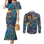 Personalised Blues AFL Celebrating 50 Years of Naidoc Couples Matching Mermaid Dress and Long Sleeve Button Shirt NAIDOC Week 2025 Aboriginal