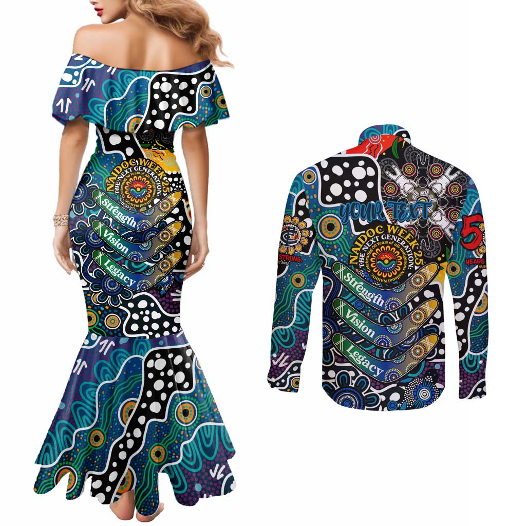 Personalised Blues AFL Celebrating 50 Years of Naidoc Couples Matching Mermaid Dress and Long Sleeve Button Shirt NAIDOC Week 2025 Aboriginal