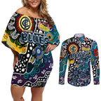 Personalised Blues AFL Celebrating 50 Years of Naidoc Couples Matching Off Shoulder Short Dress and Long Sleeve Button Shirt NAIDOC Week 2025 Aboriginal