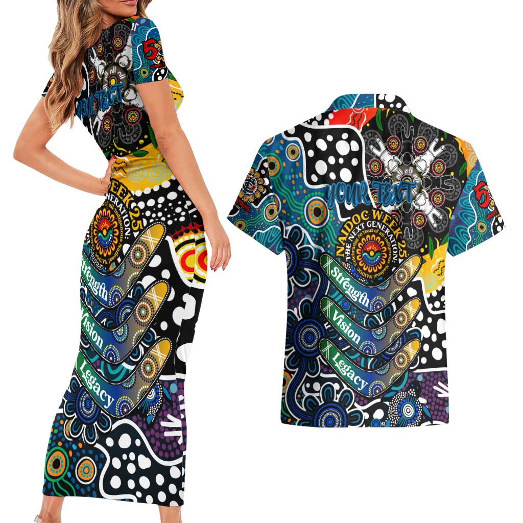 Personalised Blues AFL Celebrating 50 Years of Naidoc Couples Matching Short Sleeve Bodycon Dress and Hawaiian Shirt NAIDOC Week 2025 Aboriginal