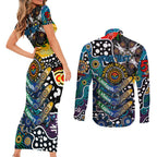 Personalised Blues AFL Celebrating 50 Years of Naidoc Couples Matching Short Sleeve Bodycon Dress and Long Sleeve Button Shirt NAIDOC Week 2025 Aboriginal