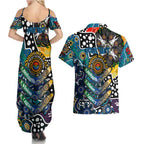 Personalised Blues AFL Celebrating 50 Years of Naidoc Couples Matching Summer Maxi Dress and Hawaiian Shirt NAIDOC Week 2025 Aboriginal