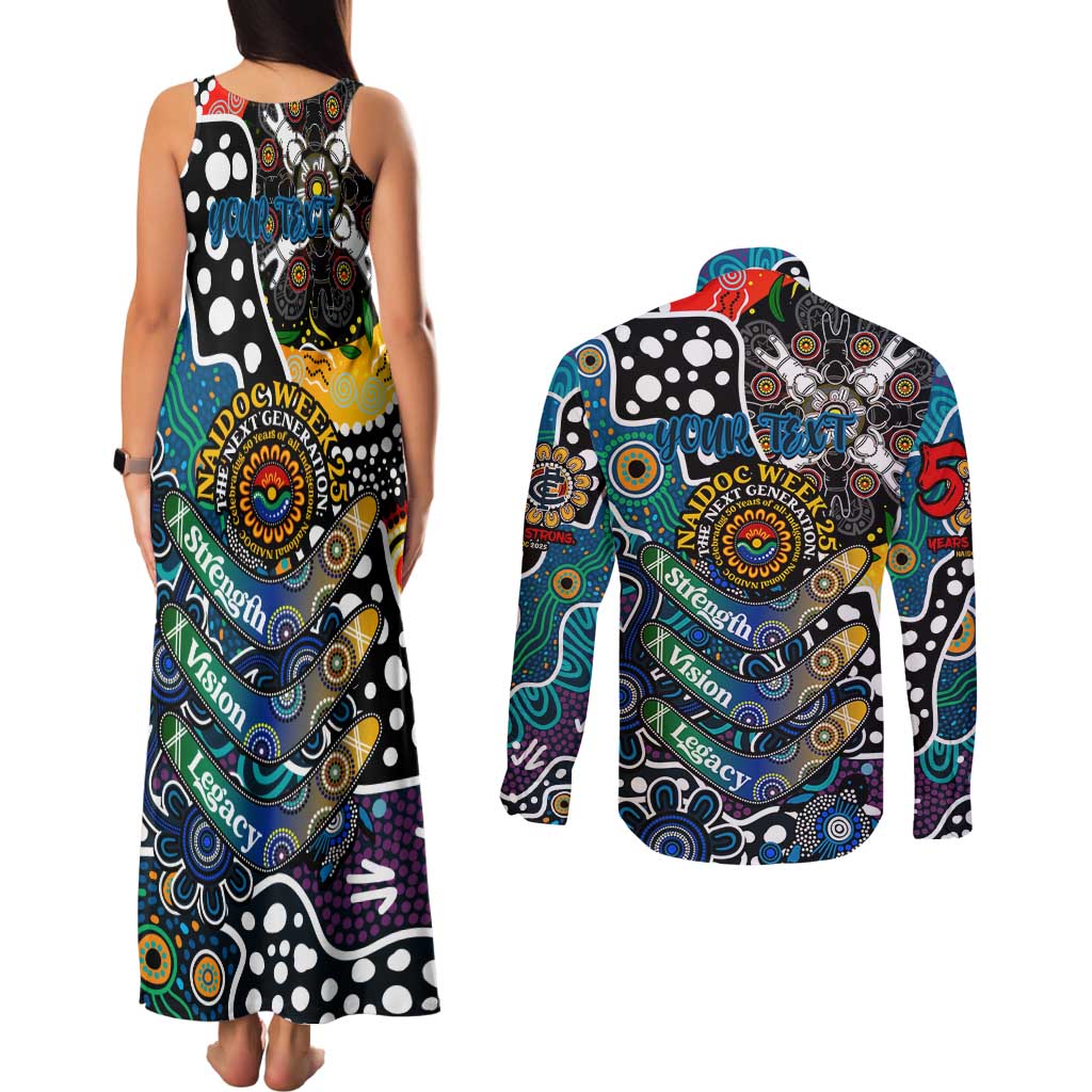 Personalised Blues AFL Celebrating 50 Years of Naidoc Couples Matching Tank Maxi Dress and Long Sleeve Button Shirt NAIDOC Week 2025 Aboriginal