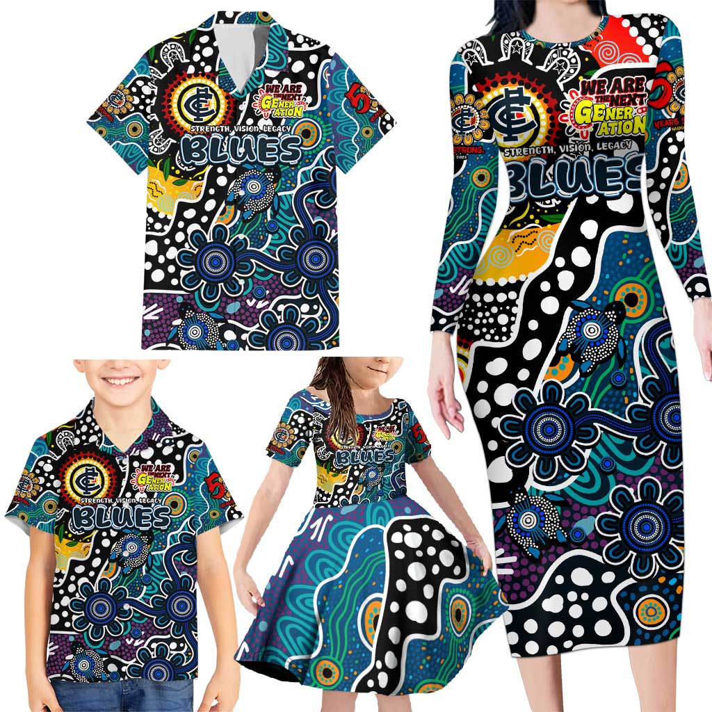 Personalised Blues AFL Celebrating 50 Years of Naidoc Family Matching Long Sleeve Bodycon Dress and Hawaiian Shirt NAIDOC Week 2025 Aboriginal