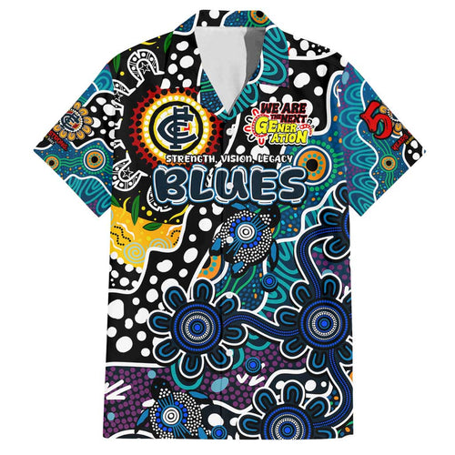 Personalised Blues AFL Celebrating 50 Years of Naidoc Family Matching Long Sleeve Bodycon Dress and Hawaiian Shirt NAIDOC Week 2025 Aboriginal