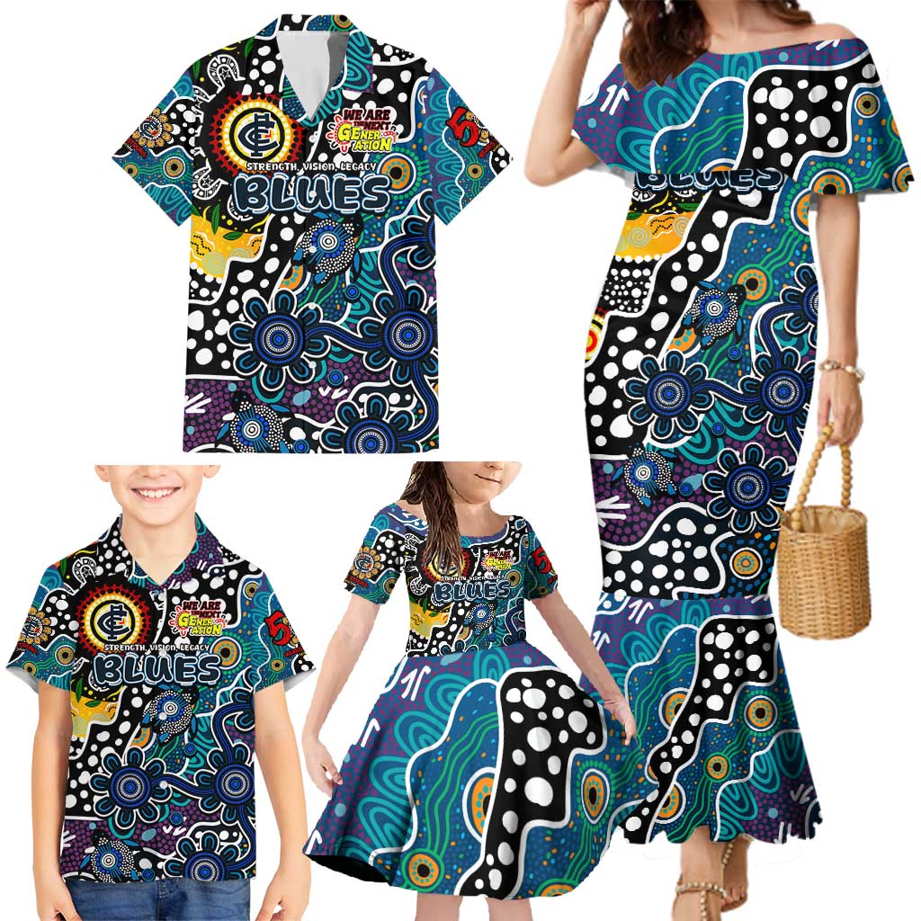 Personalised Blues AFL Celebrating 50 Years of Naidoc Family Matching Mermaid Dress and Hawaiian Shirt NAIDOC Week 2025 Aboriginal