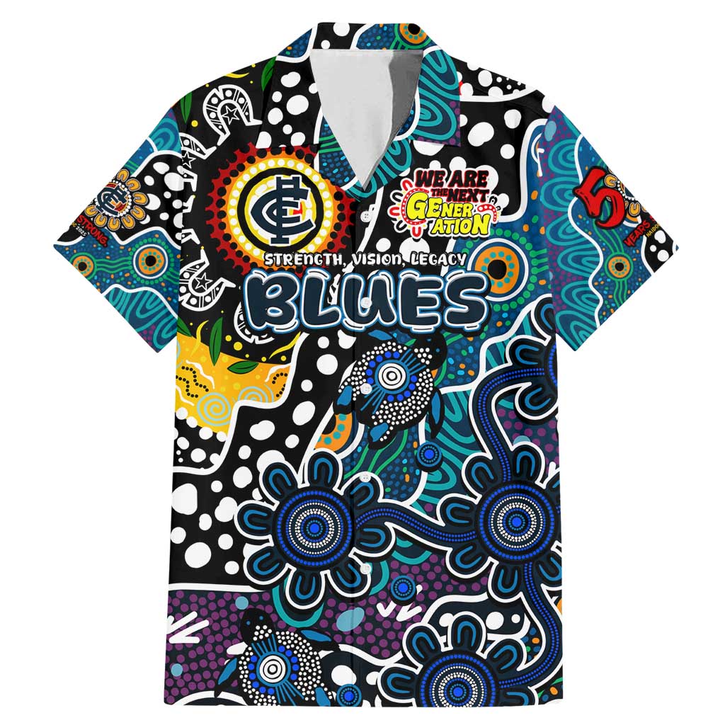 Personalised Blues AFL Celebrating 50 Years of Naidoc Family Matching Mermaid Dress and Hawaiian Shirt NAIDOC Week 2025 Aboriginal