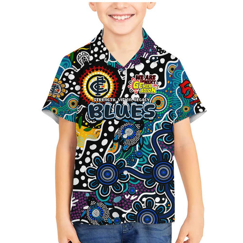 Personalised Blues AFL Celebrating 50 Years of Naidoc Family Matching Mermaid Dress and Hawaiian Shirt NAIDOC Week 2025 Aboriginal