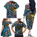 Personalised Blues AFL Celebrating 50 Years of Naidoc Family Matching Off The Shoulder Long Sleeve Dress and Hawaiian Shirt NAIDOC Week 2025 Aboriginal