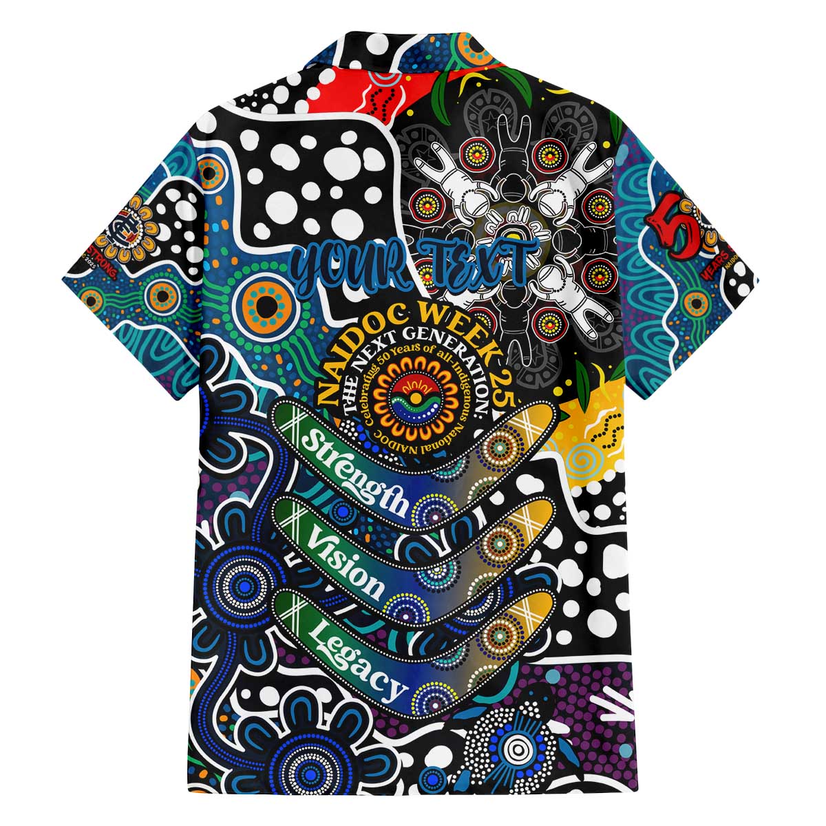Personalised Blues AFL Celebrating 50 Years of Naidoc Family Matching Off The Shoulder Long Sleeve Dress and Hawaiian Shirt NAIDOC Week 2025 Aboriginal