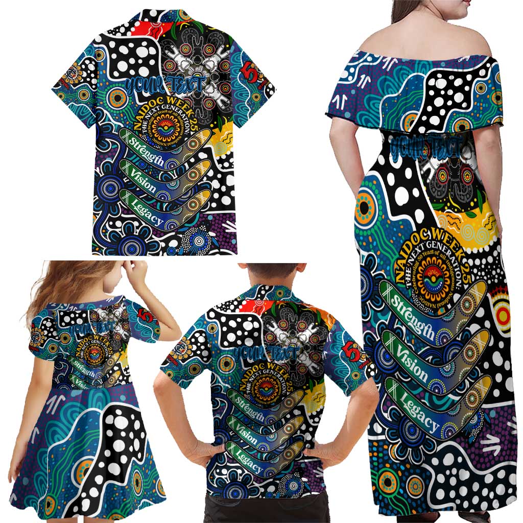 Personalised Blues AFL Celebrating 50 Years of Naidoc Family Matching Off Shoulder Maxi Dress and Hawaiian Shirt NAIDOC Week 2025 Aboriginal