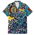 Personalised Blues AFL Celebrating 50 Years of Naidoc Family Matching Off Shoulder Maxi Dress and Hawaiian Shirt NAIDOC Week 2025 Aboriginal