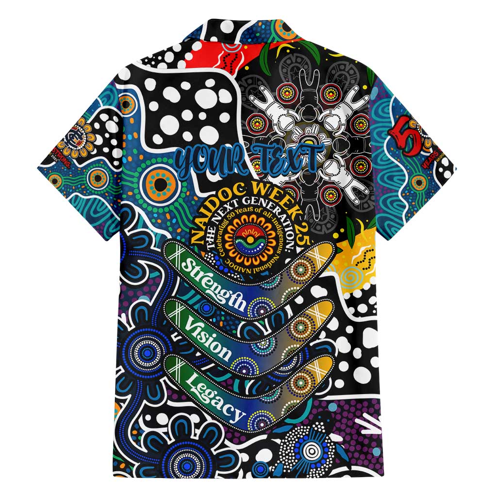 Personalised Blues AFL Celebrating 50 Years of Naidoc Family Matching Off Shoulder Maxi Dress and Hawaiian Shirt NAIDOC Week 2025 Aboriginal