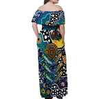 Personalised Blues AFL Celebrating 50 Years of Naidoc Family Matching Off Shoulder Maxi Dress and Hawaiian Shirt NAIDOC Week 2025 Aboriginal