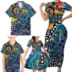 Personalised Blues AFL Celebrating 50 Years of Naidoc Family Matching Short Sleeve Bodycon Dress and Hawaiian Shirt NAIDOC Week 2025 Aboriginal
