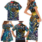 Personalised Blues AFL Celebrating 50 Years of Naidoc Family Matching Short Sleeve Bodycon Dress and Hawaiian Shirt NAIDOC Week 2025 Aboriginal