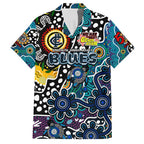 Personalised Blues AFL Celebrating 50 Years of Naidoc Family Matching Short Sleeve Bodycon Dress and Hawaiian Shirt NAIDOC Week 2025 Aboriginal