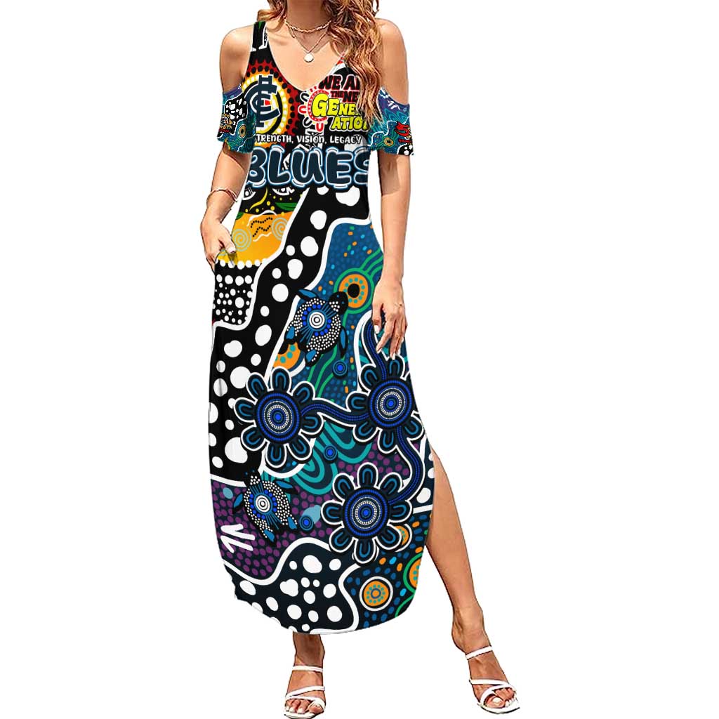 Personalised Blues AFL Celebrating 50 Years of Naidoc Family Matching Summer Maxi Dress and Hawaiian Shirt NAIDOC Week 2025 Aboriginal