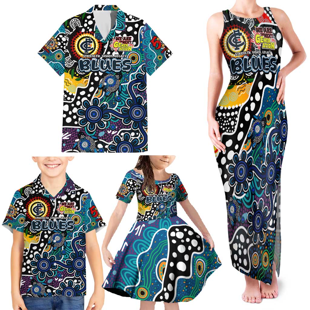 Personalised Blues AFL Celebrating 50 Years of Naidoc Family Matching Tank Maxi Dress and Hawaiian Shirt NAIDOC Week 2025 Aboriginal